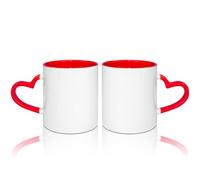 MR.R 11oz Sublimation Blank Coffee Mugs,Cup Blank White Mug Cup with Red Color Mug Inner and Heart Handle,Set of 2