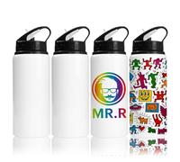 MR.R 4 Pack Sublimation Blanks White Sport Aluminum Bottle 600ml for Heat Transfer Printing (Black)