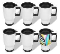 MR.R 6pcs Sublimation Blanks White Stainless Steel Travel Car Mug with Lid Tumbler Double Wall Vacuum Insulated Water Bottle 450ml for Heat Press Printing
