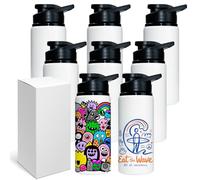 MR.R 8 Pack Sublimation Blanks White Sport Aluminum Bottle Portable Drinking Lid Bottle 600ml for Heat Press Transfer Printing