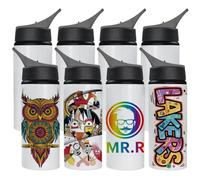 MR.R 8 Pack Sublimation Blanks White Sport Aluminum Bottle Portable Gray Laptop Lid 600ml for Heat Transfer Printing