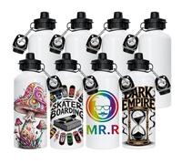 MR.R 8 Pack Sublimation Blanks White Sport Aluminum Bottle Portable Two Tops Bottle 600ml for Heat Press Transfer Printing