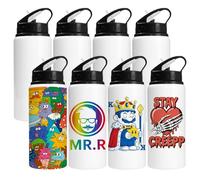 MR.R 8 Pack Sublimation Blanks White Sport Aluminum Water Bottle 600ml for Heat Transfer Printing (Black)