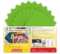 MR.R HTV 12 Pack Light Green Color Heat Transfer Vinyl Bundle 12" x 10" Vinyl Sheets,Iron On Vinyl for Cricut & Heat Press Machine 0.305 * 0.25M
