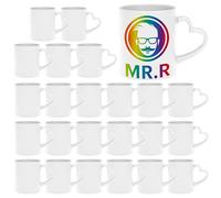MR.R Set of 24 Sublimation Blanks Dishwasher White Ceramic Coffee Mugs 11oz Blank Ceramic Classic Drinking Cup Mug with Heart Handle for Milk Tea Cola Water