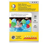 MR.R Single Side High Glossy Inkjet Photo Paper 180gsm,A4X20 Sheets per Pack