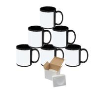 MR.R Sublimation Blank 11oz Ceramic Mug Full Black Color with White Patch Pack of 6