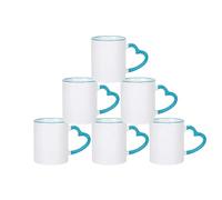 MR.R Sublimation Blank Dishwasher Ceramic Mug, Classic Cup with Dark Blue Color Inner Mug and Heart Handle, 11oz, Set of 6