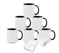 MR.R Sublimation Blanks Dishwasher Ceramic Coffee Mugs with Black Color Mug Inner and Handle Drinking Cup Mug for Milk Tea Cola Water,11oz, Set of 6