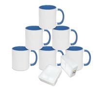 MR.R Sublimation Blanks Dishwasher Ceramic Coffee Mugs with Blue Color Mug Inner and Handle Drinking Cup Mug for Milk Tea Cola Water,11oz, Set of 6