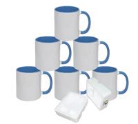 MR.R Sublimation Blanks Dishwasher Ceramic Coffee Mugs with Blue Color Mug Inner and Handle Drinking Cup Mug for Milk Tea Cola Water,11oz, Set of 6