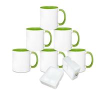 MR.R Sublimation Blanks Dishwasher Ceramic Coffee Mugs with Green Color Mug Inner and Handle Drinking Cup Mug for Milk Tea Cola Water,11oz, Set of 6