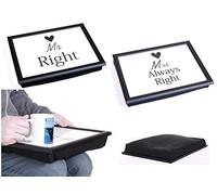 MR RIGHT & MRS ALWAYS RIGHT BEAN BAG PADDED CUSHION LAP TRAY SERVING SET
