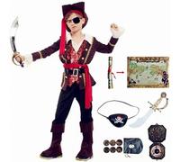 Mr Rocker Kids Pirate Costume, 10 Pcs Boys Pirate Captain Outfit Dress Up & Accessories for Party, Birthday and Halloween - Deluxe Fancy Dress Set for Kids & Toddlers Age 7-8 Years