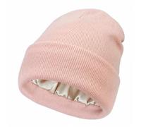 MR Satin Lined Beanie Hat for Women & Men - Winter Warm Knit Cap with Soft Silky Lining | Unisex Slouchy Beanie for Natural Hair Protection, Curly & Wavy Styles (UK, Alpha, One Size, Baby_Pink)
