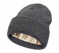 MR Satin Lined Beanie Hat for Women & Men - Winter Warm Knit Cap with Soft Silky Lining | Unisex Slouchy Beanie for Natural Hair Protection, Curly & Wavy Styles (UK, Alpha, One Size, Dark_Gray)