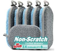 Mr. Scrub Sponges Kitchen Dish Sponge for Washing Dishes Cleaning Kitchen, All-Purpose, 6 Pack, Non Scratch, Rough Scrubbers Side for Non-Stick Cookware, Soft Microfiber Scrub Side for Dishes,