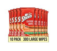 Mr Sheen Leather Wipes with Lanolin - 10 Packs of 30 (300 Wipes Total), Cleans and Conditions Leather Surfaces, Suitable for Jackets, Sofas, Car Seats, Resealable Packs for Everyday Maintenance