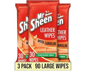 Mr Sheen Leather Wipes With Lanolin For Jacket & Sofas Pack Of 30 Wipes Pack of 3 (Total 90)