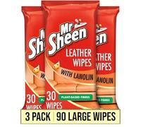 Mr Sheen Leather Wipes with Lanolin, Leather Cleaner, 3 x 30 Wipes | Lanolin, leather cleaner wipes for jackets, sofas and car seats; clean, condition, protect and refresh leather surfaces daily