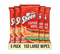 Mr Sheen Leather Wipes with Lanolin, Leather Cleaner, 5 x 30 Wipes | Lanolin, leather cleaner wipes for jackets, sofas and car seats; clean, condition, protect and refresh leather surfaces daily