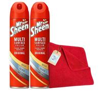 Mr Sheen Multi-Surface Polish Original 250ml (Pack of 2) with Microfibre Cloth - Cleans, Shines & Protects | Dust Spray & Wood Polish for Furniture | Multi Surface Spray for Home Cleaning
