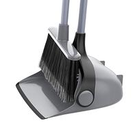 MR.SIGA Broom and Dustpan Set with Adjustable Long Handle, Grey