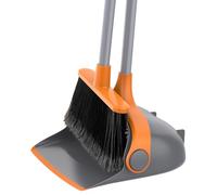 MR.SIGA Broom and Dustpan Set with Adjustable Long Handle, Grey & Orange