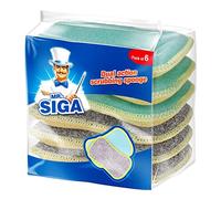 MR.SIGA Dual-Sided Dish Scrub Sponges, Reusable Dishwashing Sponges, 6 Pack