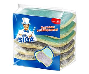 MR.SIGA Dual-Sided Dish Scrub Sponges, Reusable Dishwashing Sponges, 6 Pack