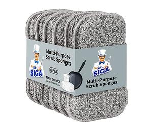 MR.SIGA Dual-sided Scrub Sponges, Dishwashing Sponges for Kitchen, 6 Pack