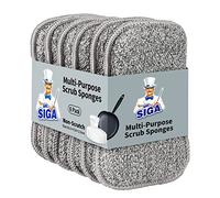 MR.SIGA Dual-Sided Scrub Sponges, Reusable Dishwashing Sponges, 6 Pack