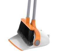 MR.SIGA Long Handled Dustpan and Brush Set, Upright Broom and Dustpan Set with Adjustable Handle, Tall Sweeping Brush with Comb Teeth for Floor Cleaning, Indoor, Outdoor, Home, Lobby,White & Orange