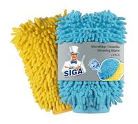 MR.SIGA Microfiber Car Wash Mitt, Chenille Wash Mitt for Car Washing | Super absorbent and scratch free, noodle gloves for lifting dirt from car, pack of 2, Blue & Yellow