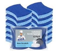 MR.SIGA Non-Scratch Cellulose Scrub Sponge, Dual-Sided Dish Sponge, 12 Pack