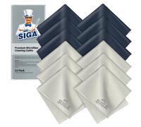 MR.SIGA Premium Microfibre Cleaning Cloths for Lens, Eyeglasses, Screens, Tablets, Glasses, 12 Pack, 6 x 7 inches (15 x 18 cm), Navy/Gray
