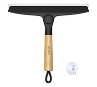 MR.SIGA Shower Squeegee, Pivoting Window Squeegee with Bamboo Handle, Shower Cleaner with Sticky Hook for Kitchen, Mirror, Window and Glass Cleaning, 10 inch, Black