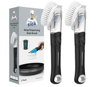 MR.SIGA Soap Dispensing Dish Brush, Kitchen Brush for Pot Pan Sink Cleaning, Black, Pack of 2