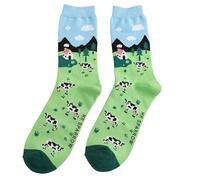Mr Sparrow Cows in the Field Bamboo Blend Socks | Super Soft, Novelty Animal Print, Crew Length, Countryside Design, Mens
