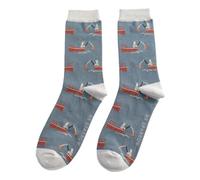 Mr Sparrow Gone Fishing on Grey Denim Mens Novelty Ankle Socks Adult One Size