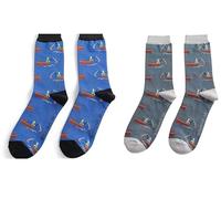 Mr Sparrow Gone Fishing Socks Royal Blue Denim Blue Soft Breathable Bamboo Blend 2 Pairs