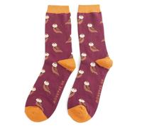 Mr Sparrow Owl Print Bamboo Blend Socks, Mens Maroon and Orange, 7 to 11