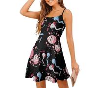 Mr Sperm Meet Ms Egg Womens Summer Dresses Spaghetti Strap Dress Mini Dress Swing Short Dress L Black