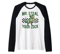 Mr Steal Your Luck Dinosaur Lucky Shamrock St Patricks Day Raglan Baseball Tee