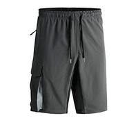 Mr.Stream Men's Cycling Shorts MTB Mountain Bike Bicycle Drawstring Elastic Quick Dry Workout Shorts 2 Zipper Pockets XL Grey