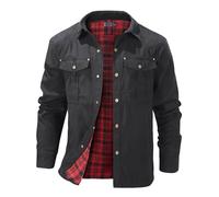 Mr.Stream Men's Lightweight Long Sleeved Snap Plaid Western Cowboy Flannel Lined Shirts Jackets, Black, XXL