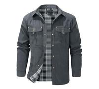 Mr.Stream Men's Lightweight Long Sleeved Snap Plaid Western Cowboy Flannel Lined Shirts Jackets, Grey, L