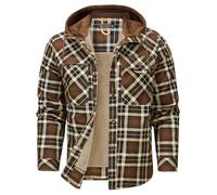 Mr.Stream Men's Padded Lumberjack Casual Long Sleeve Plaid Flannel Lined Button Warm Shirt Sherp Jacket Hoody 3252 Brown S