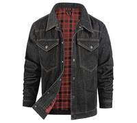Mr.Stream Men's Trucker Denim Jacket Mens Western Cowboy Plaid Flannel Lined Washed Snap Jean Jackets Vintage Style Coats 3270 Black L