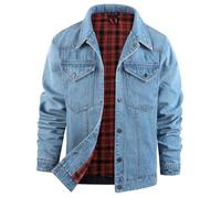 Mr.Stream Men's Trucker Denim Jacket Mens Western Cowboy Plaid Flannel Lined Washed Snap Jean Jackets Vintage Style Coats 3270 Light Blue XL